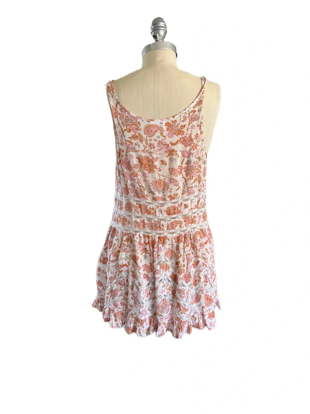 Free People Intimately Floral Lace Trim Trapeze Tank Top Pink Peach Boho Peplum